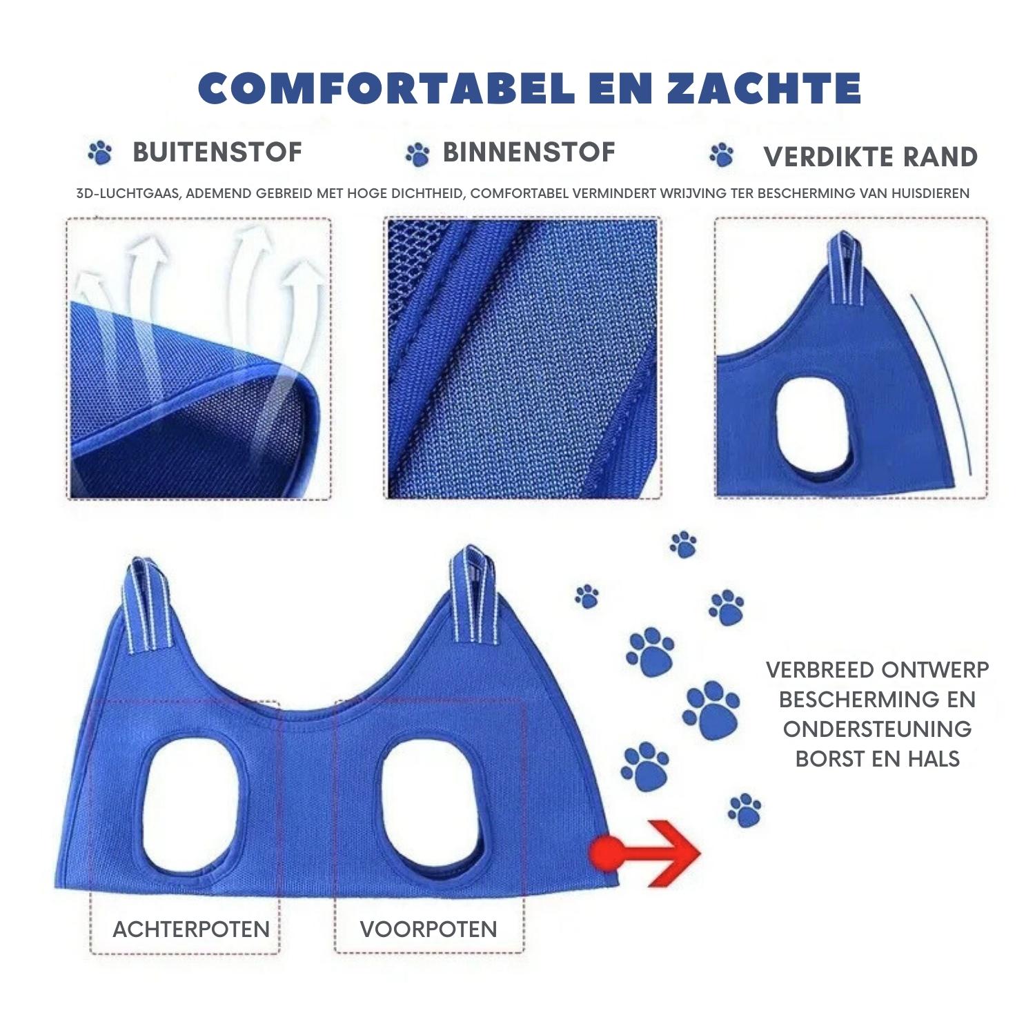 huisdier verzorgingshammock blauw verzorgings hammock met binnenstof en buitenstof detail